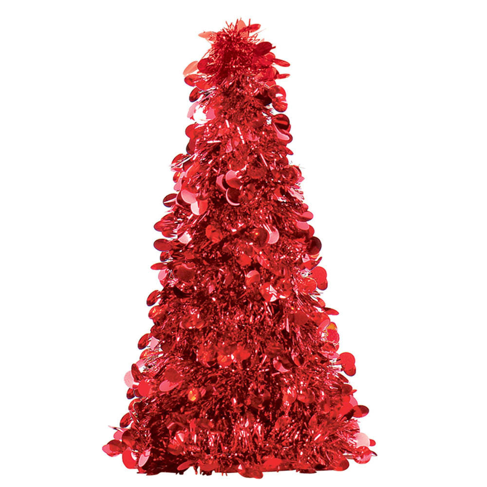 Amscan 240598 Christmas Small Tinsel Trees, Red, Set Of 9 Trees