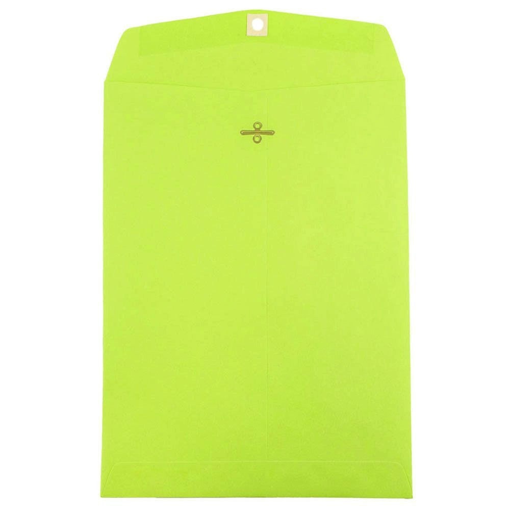 JAM Paper Open-End 9in x 12in Catalog Envelopes, Clasp Closure, Lime, Pack Of 10