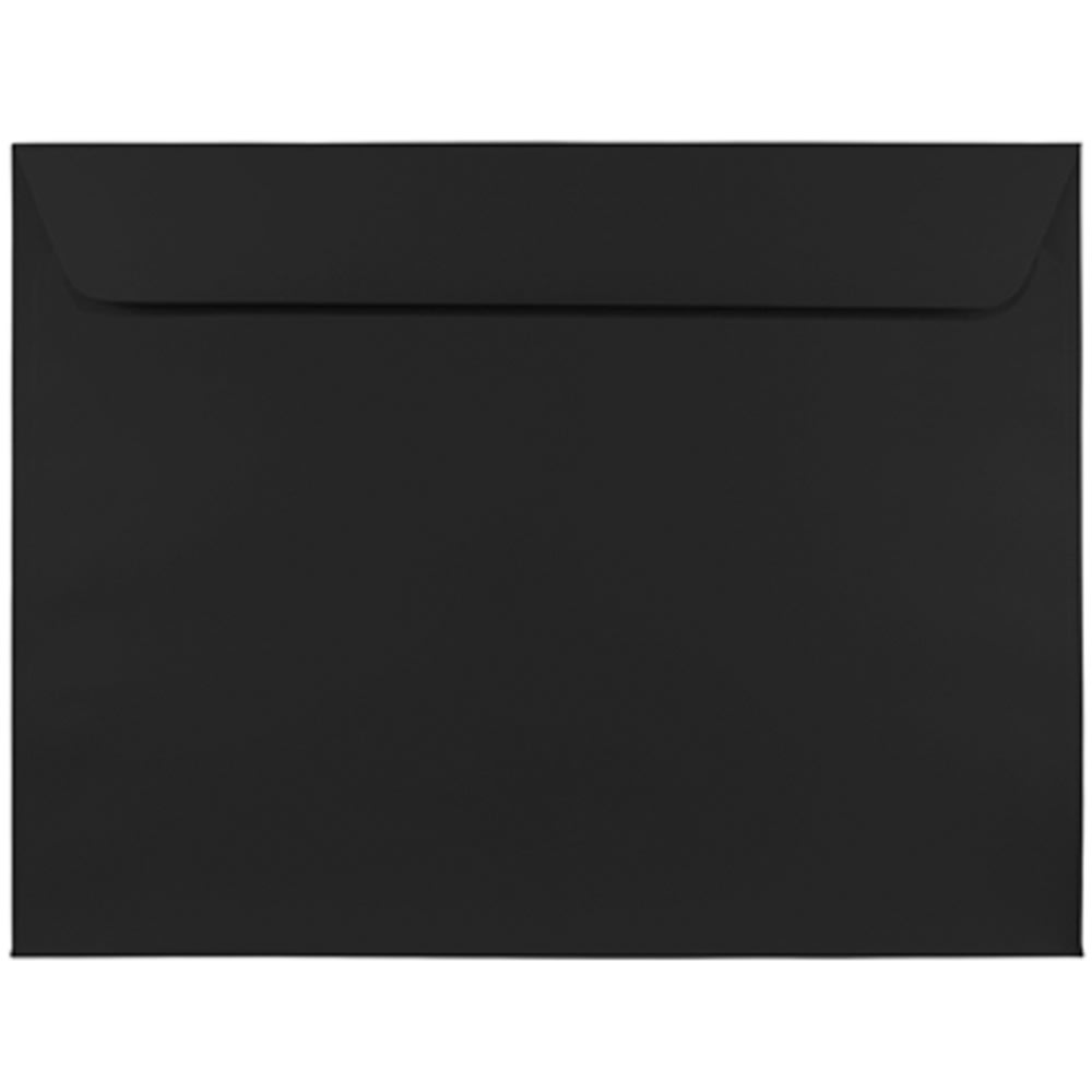 JAM Paper Booklet Envelopes, 9in x 12in, Gummed Seal, Smooth Black, Pack Of 25