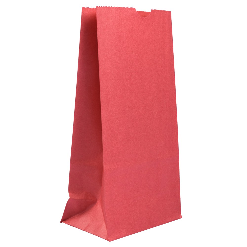 JAM Paper Small Kraft Lunch Bags, 8in x 4-1/8in x 2-1/4in, Red, Pack Of 25 Bags