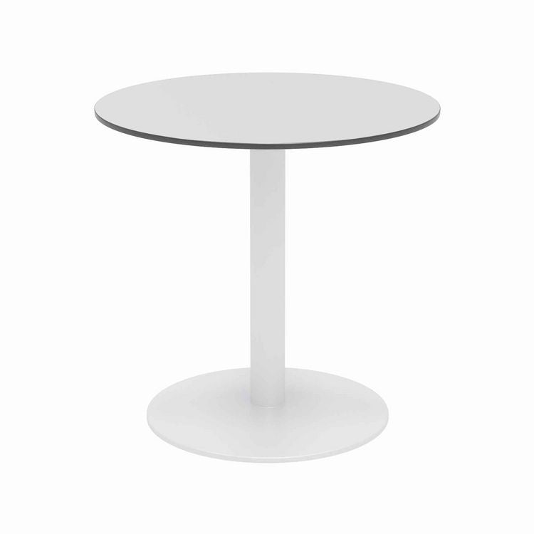 Eveleen Outdoor Patio Table with Two Gray Powder-Coated Polymer Chairs, 30" Dia x 29h, Designer White