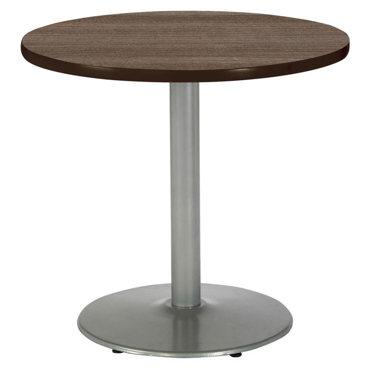Pedestal Table with Four White Kool Series Chairs, Round, 36" Dia x 29h, Studio Teak