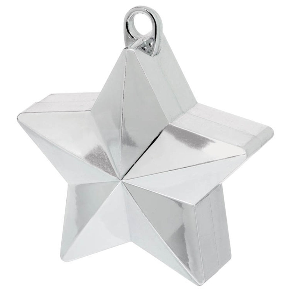 Amscan Foil Star Balloon Weights, 6 Oz, 4-1/2inH x 3-1/4inW x 2inD, Silver, Pack Of 12 Weights