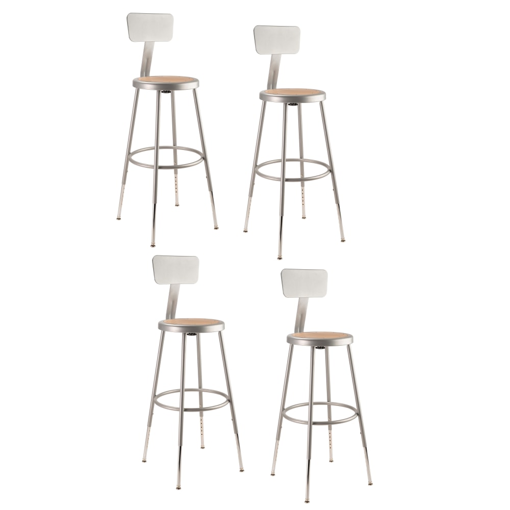 National Public Seating Adjustable Hardboard Stools With Backs, 25in-33inH, Gray, Set of 4