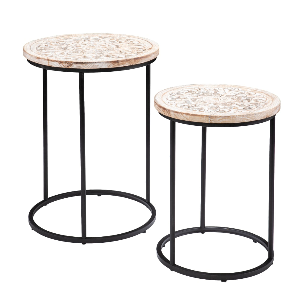 SEI Swendland Round Accent Tables, Distressed White/Black, Set Of 2 Tables