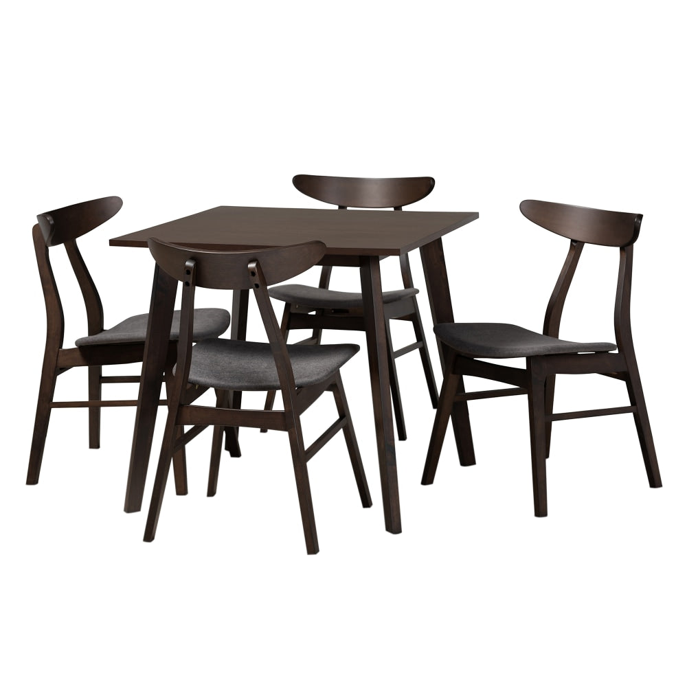 Baxton Studio Britte Dining Set, 29-9/16inH x 31-1/2inW x 31-1/2inD, Dark Gray/Dark Brown