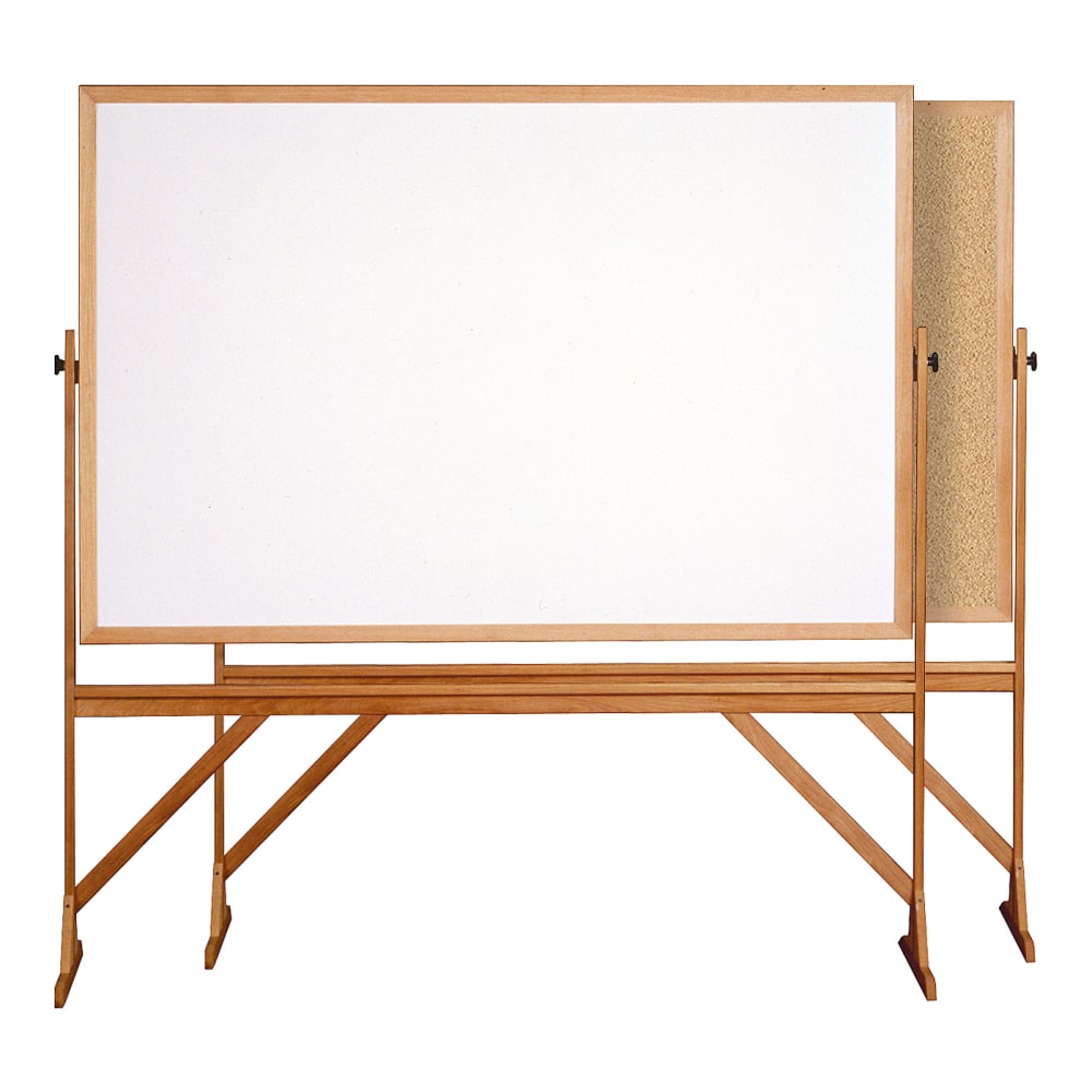 Ghent 2-Sided Cork Bulletin/Non-Magnetic Dry-Erase Whiteboard, 78 1/8in x 77 1/4in, Wood Frame With Brown Finish