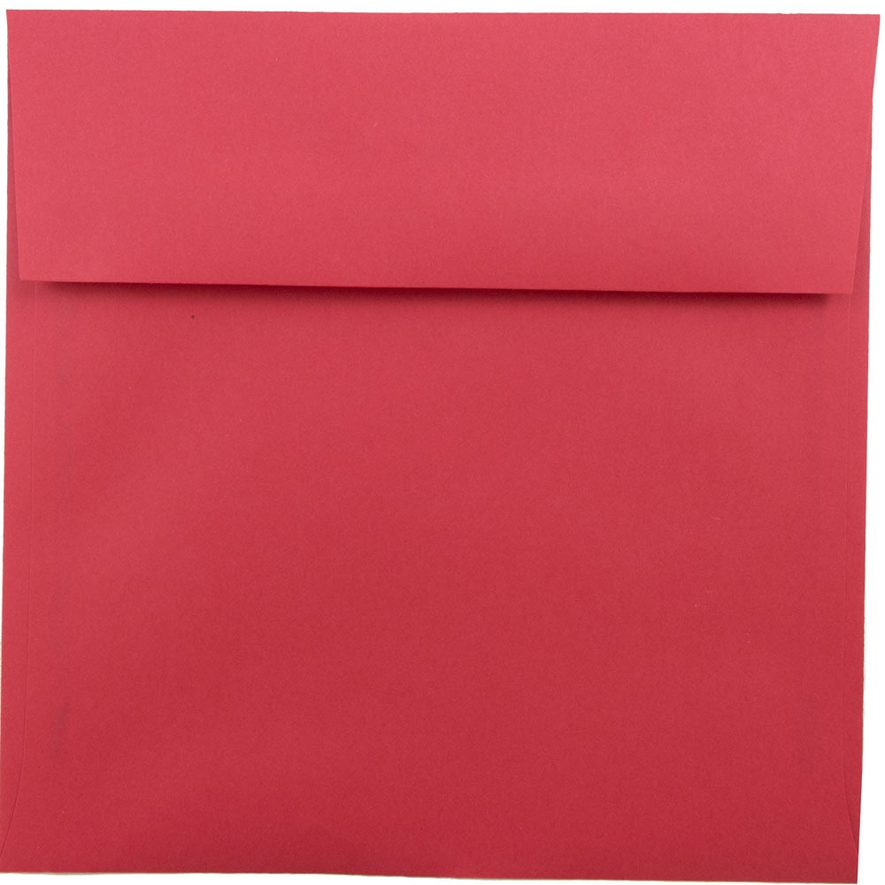 JAM Paper Color Square Invitation Envelopes, 8-1/2in x 8-1/2in, Gummed Seal, Red, Pack Of 25 Envelopes