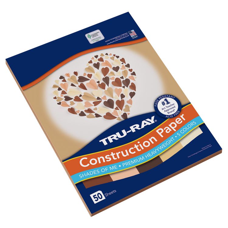 Tru-Ray Construction Paper, 70 lb Text Weight, 9 x 12, Assorted Skin Tone Colors, 50/Pack