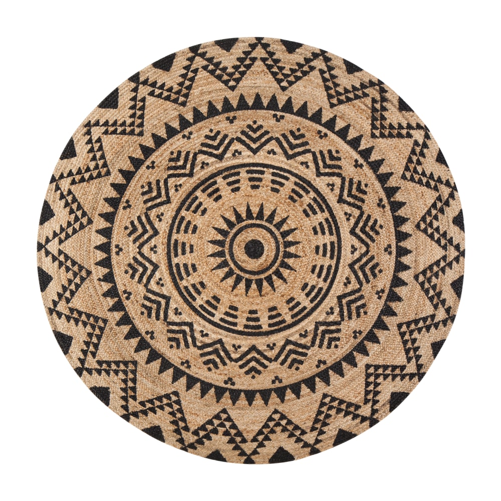 Anji Mountain Round Cortez Rug, 4ft Diameter, Tan/Black