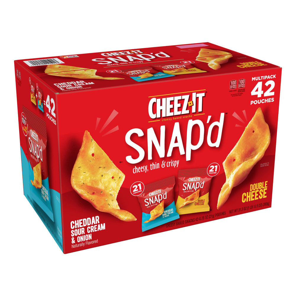 Cheez-It Snap-d Cheesy Baked Snacks, 0.75 Oz, Box Of 42 Snack Bags