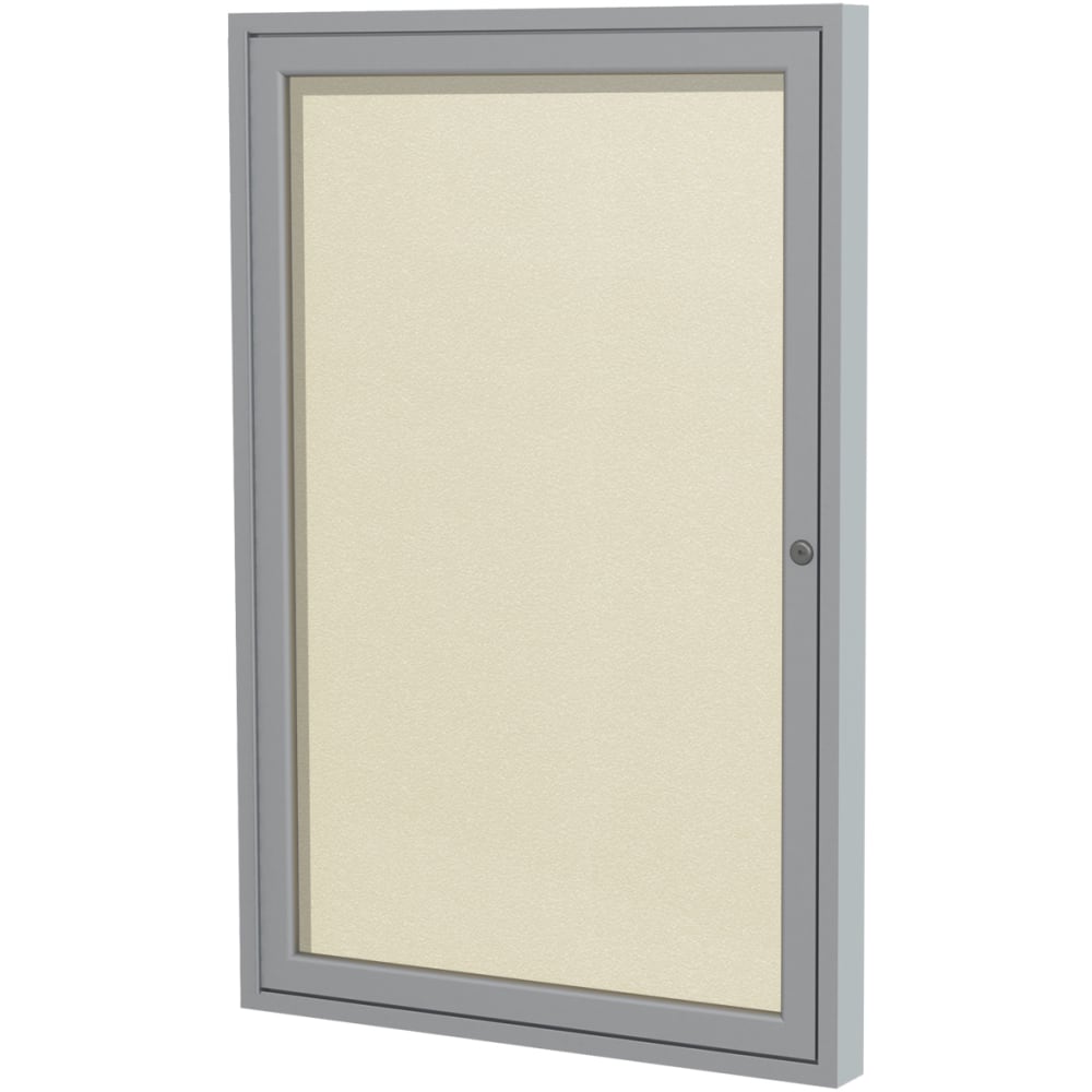 Ghent Enclosed 1-Door Vinyl Bulletin Board, 24in x 18in, Ivory, Satin Frame