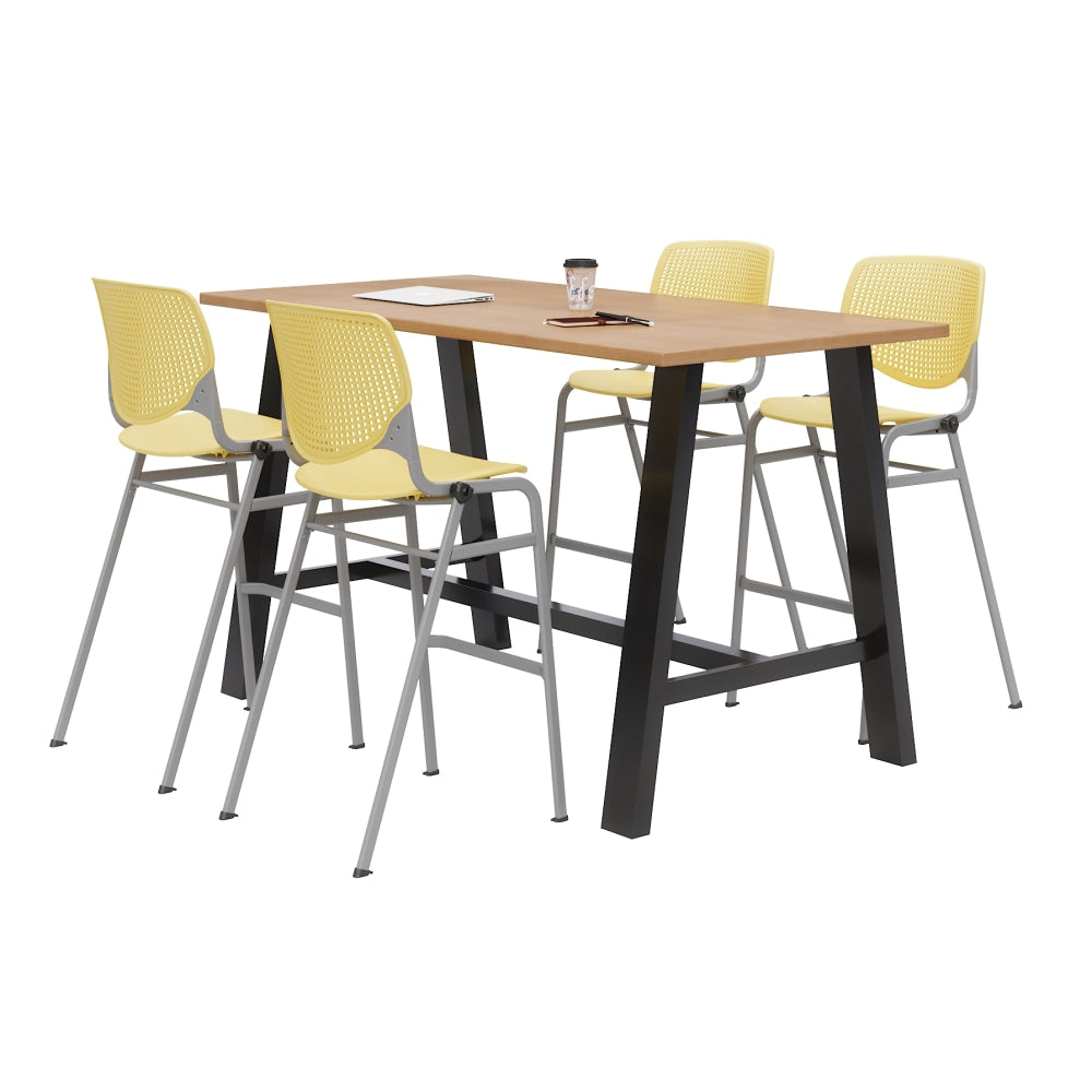 KFI Studios Midtown Bistro Table With 4 Stacking Chairs, 41inH x 36inW x 72inD, Kensington Maple/Yellow