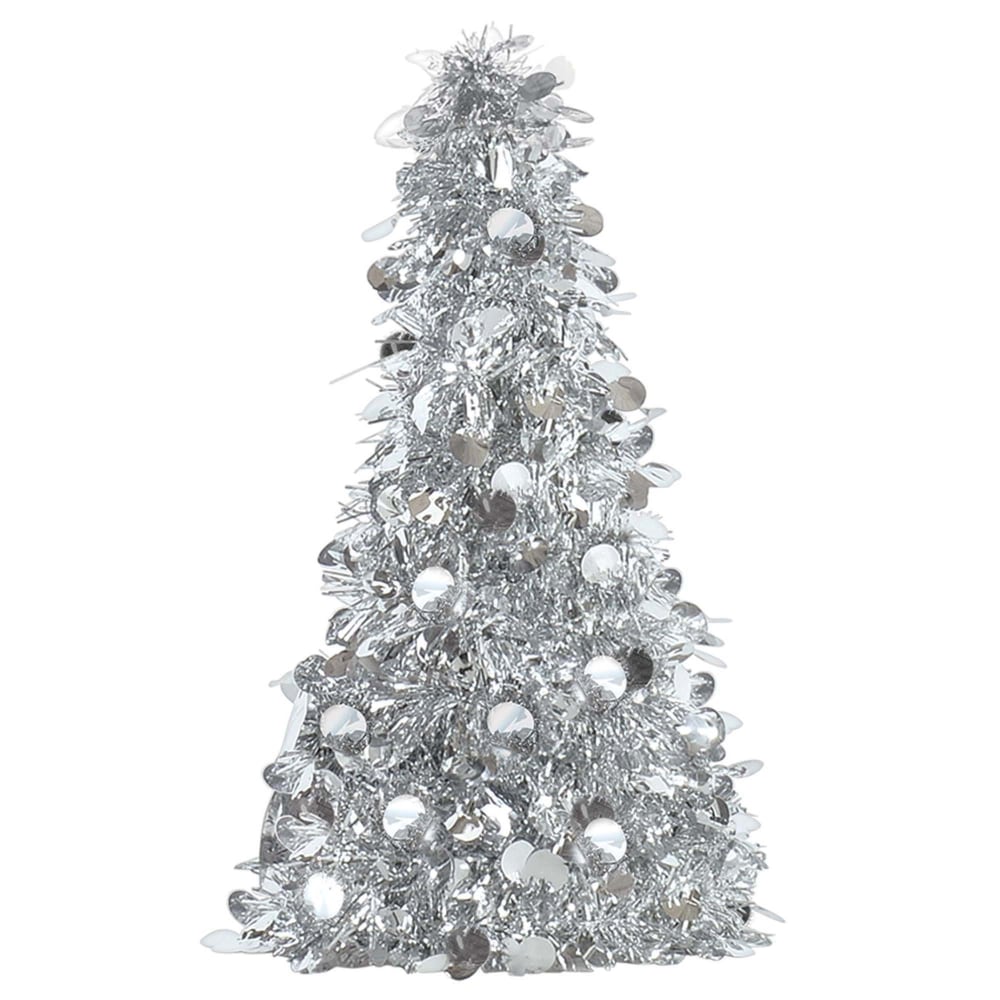 Amscan 240595 Christmas Small Tinsel Trees, Silver, Set Of 9 Trees