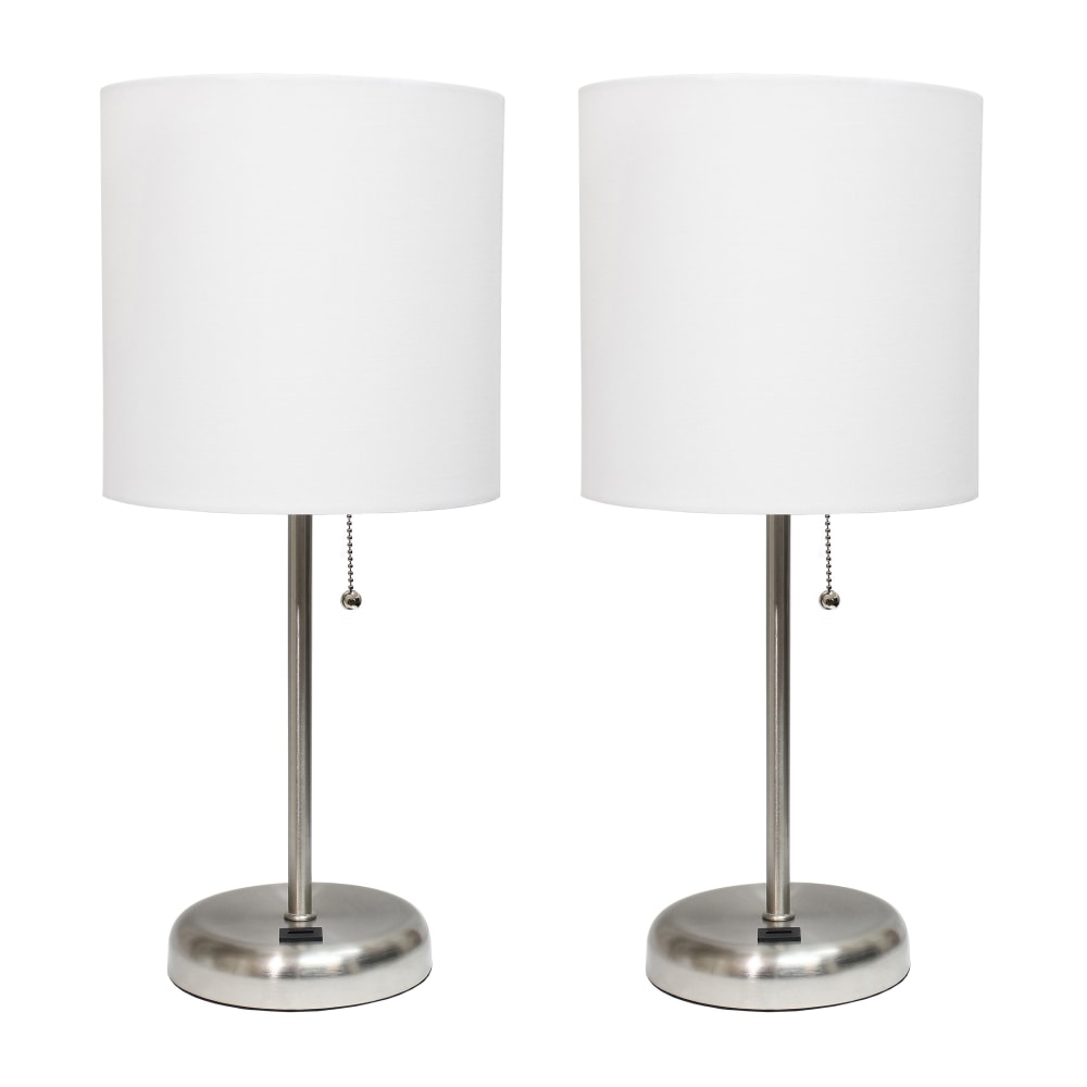 LimeLights Stick Lamps, 19-1/2inH, White Shade/Brushed Steel Base, Set Of 2 Lamps
