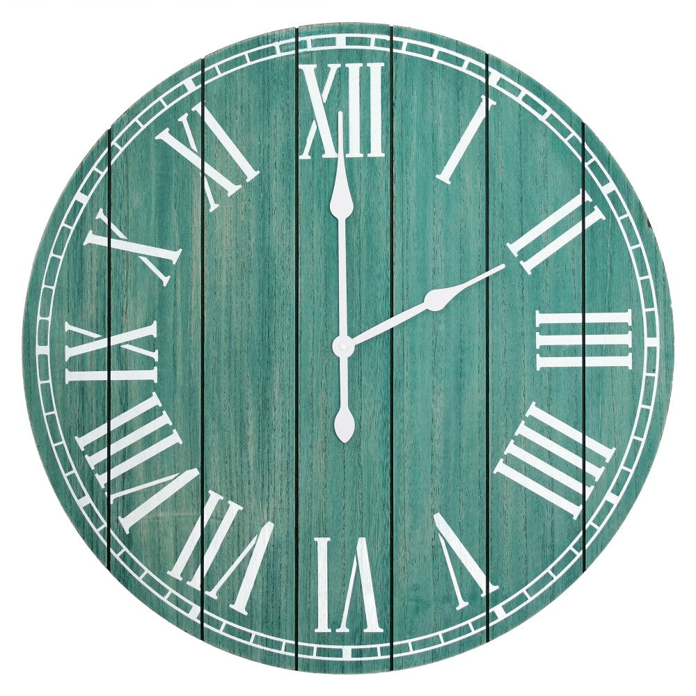 Elegant Designs Wood Plank Rustic Coastal Wall Clock, 23in, Dark Aqua Wash