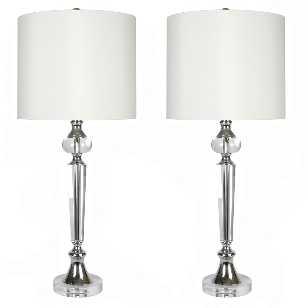 LumiSource Torch Contemporary Desktop Table Lamps, 28-1/2inH, Off-White Shade/Polished Chrome Base, Set Of 2 Lamps