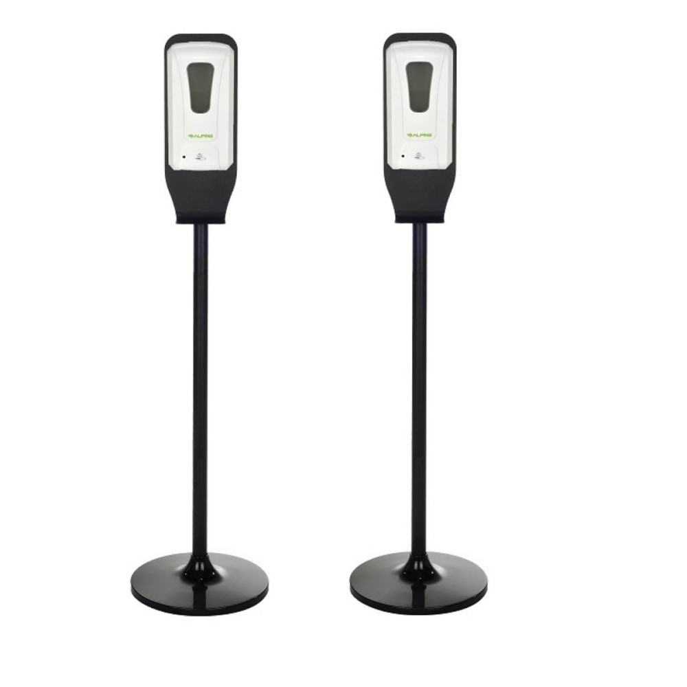 Alpine Industries 1200 mL Wall Mount Automatic Gel Hand Sanitizer Soap Dispensers With Floor Stands, White, Pack Of 2 Dispensers