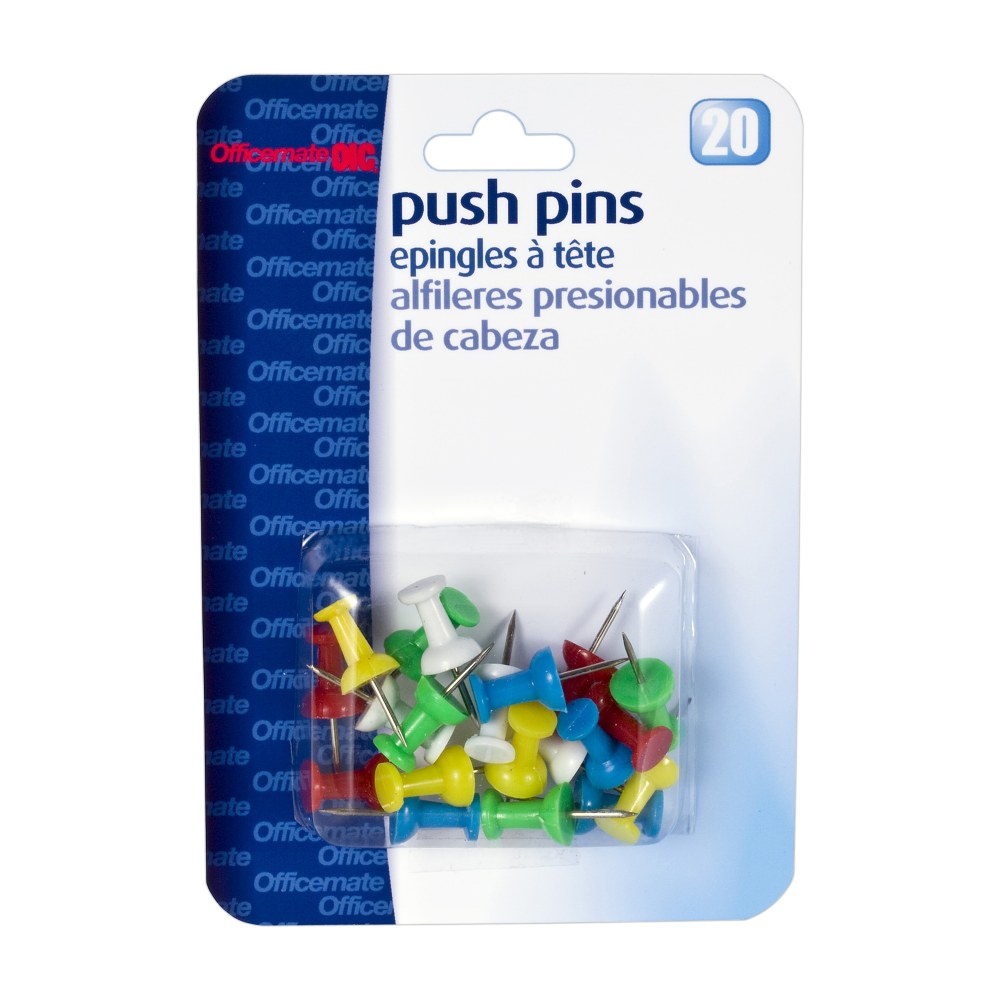 OIC Pushpins, Assorted Colors, Pack Of 20