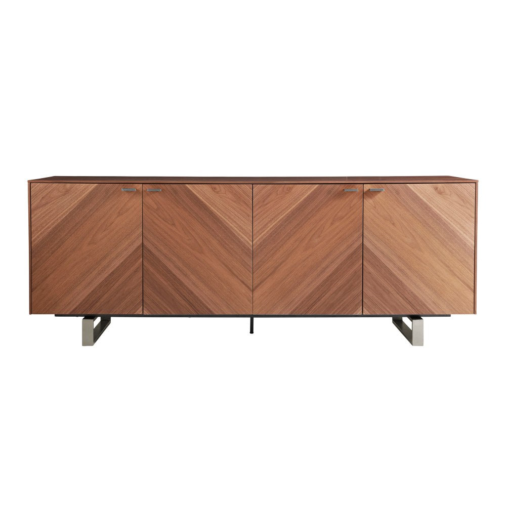 Eurostyle Alvarado 79inW Sideboard, Brushed Steel/Walnut