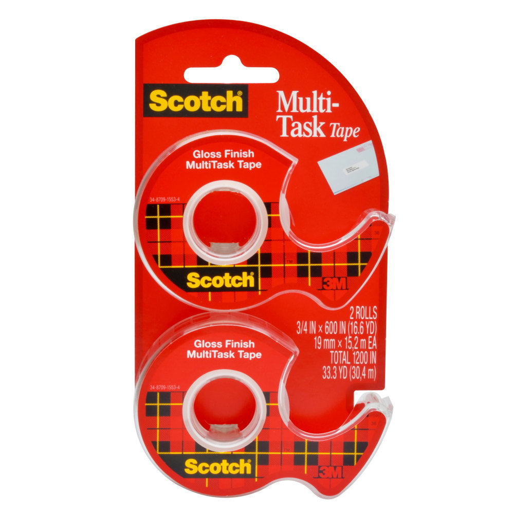 Scotch MultiTask Tape In Dispensers, 3/4in x 600in, Pack Of 2 Tapes