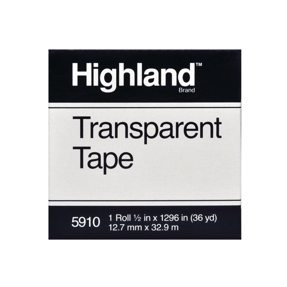 3M Highland 5910 Transparent Tape, 1/2in x 1,296in