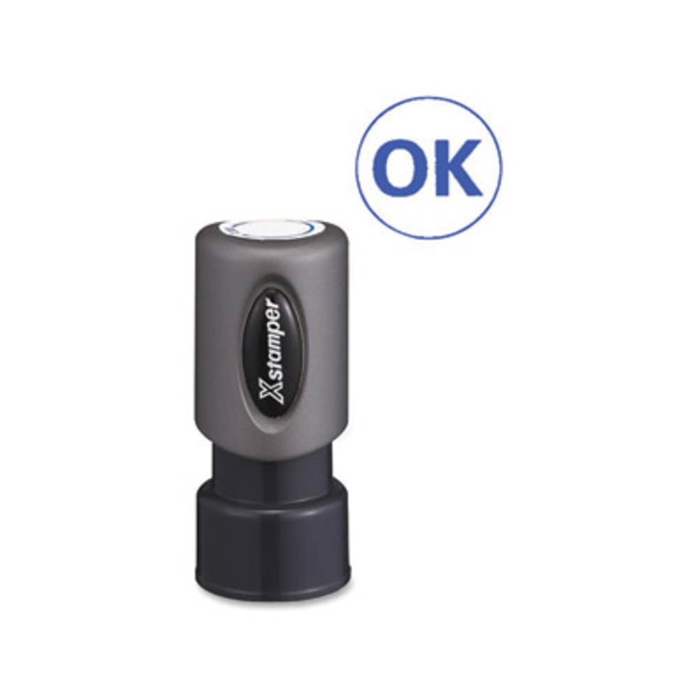 Xstamper Pre-Inked OK Stamp - Message Stamp - "OK" - 0.63in Impression Diameter - Blue - Recycled - 1 Each