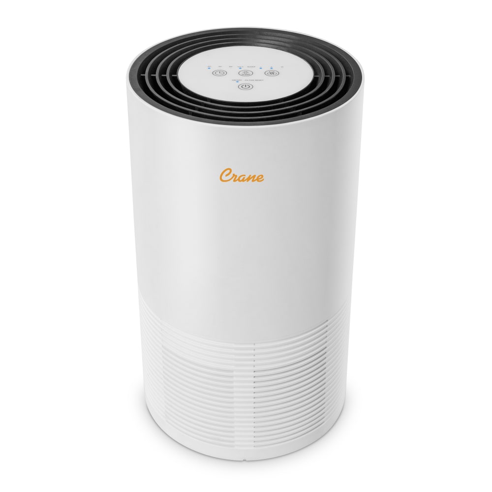 Crane True HEPA Air Purifier with Germicidal UV Light, 300 Sq Ft. Coverage, 9 1/2in x 9 1/2in x 15 1/3in, White