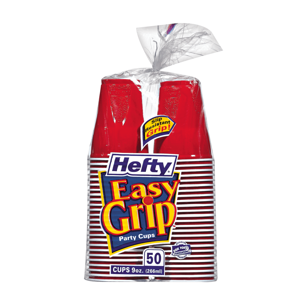Hefty Easy Grip Disposable Plastic Party Cups, 9 Oz, Red, Pack Of 50