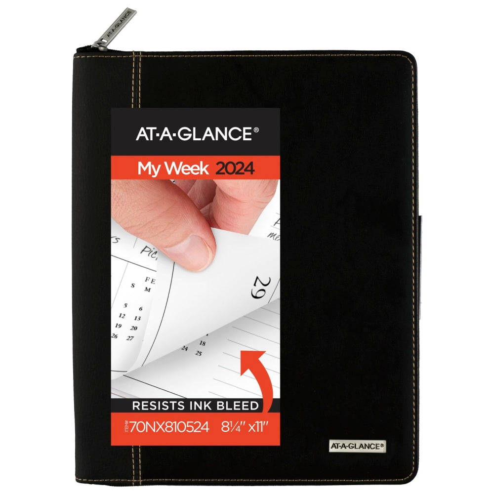 2024 AT-A-GLANCE Executive Weekly/Monthly Appointment Book With Zipper, 8-1/4in x 11in, Black, January To December 2024, 70NX8105