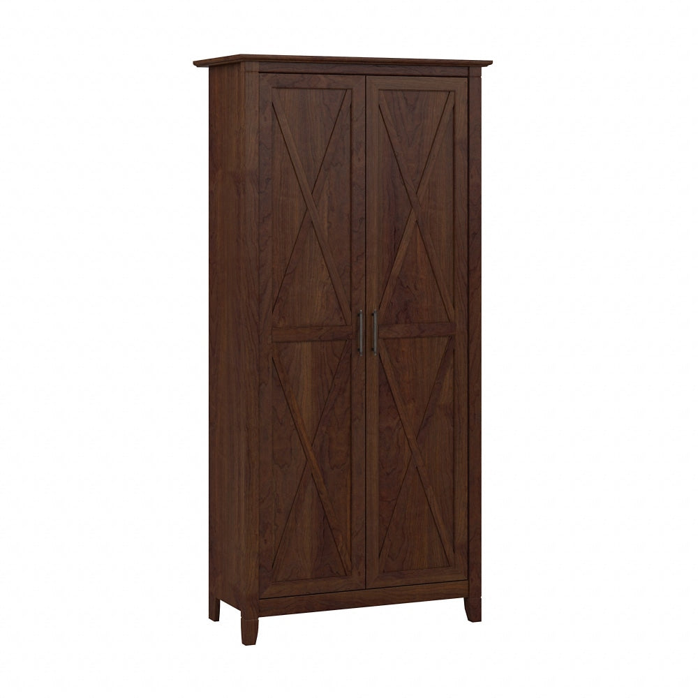 Bush Furniture Key West 32inW Tall Storage Cabinet With Doors, Bing Cherry, Standard Delivery