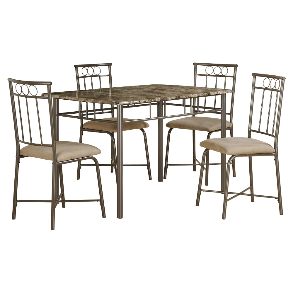 Monarch Specialties Adam Dining Table With 4 Chairs, Cappuccino/Bronze