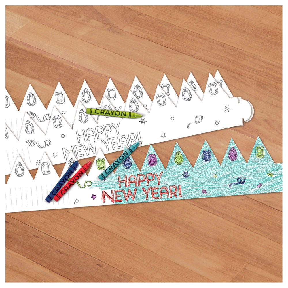 Amscan New Years Eve Coloring Crowns, 4-1/2in x 8in, White, Pack Of 32 Crowns