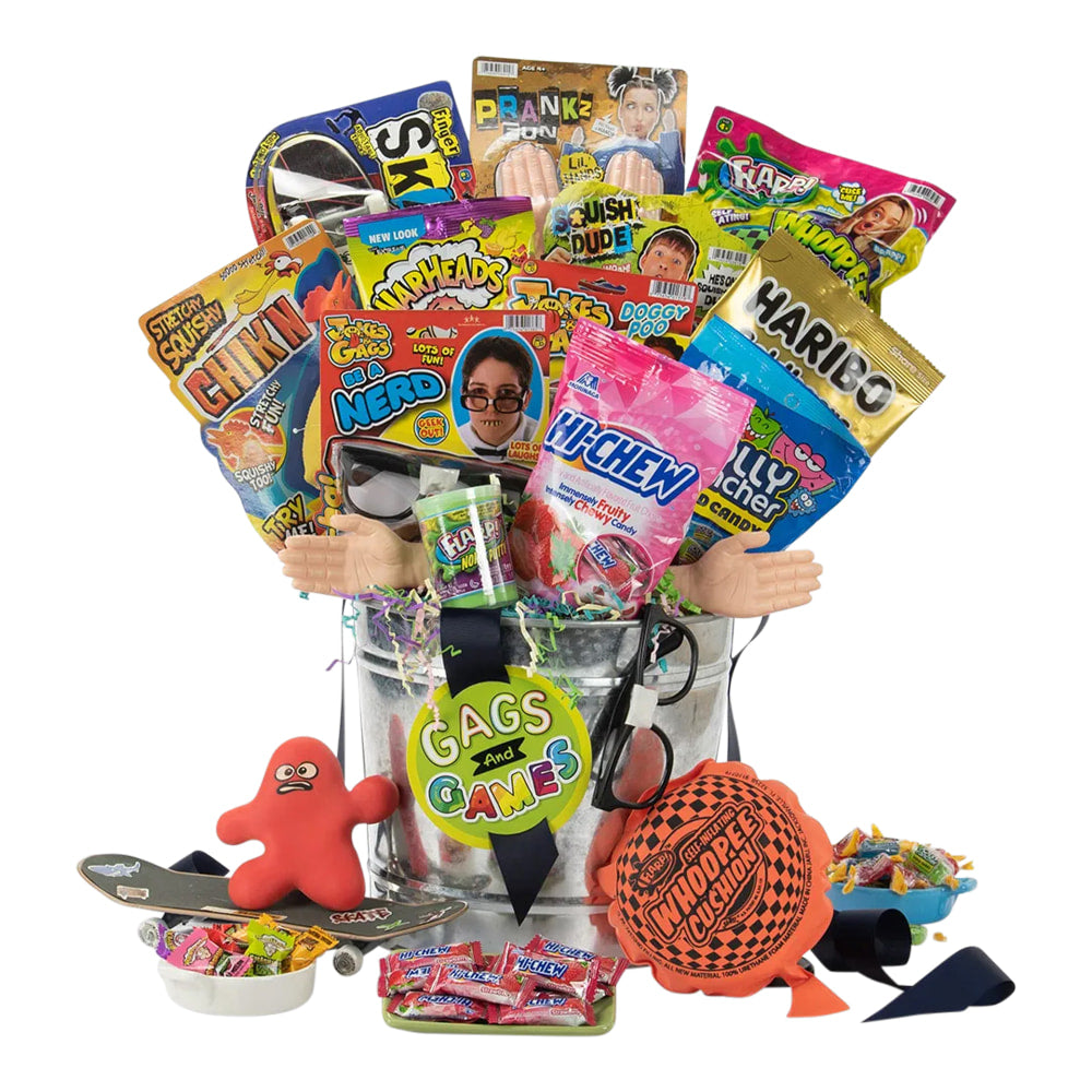 Gourmet Gift Baskets Gags And Games Candy And Toy Gift Bucket