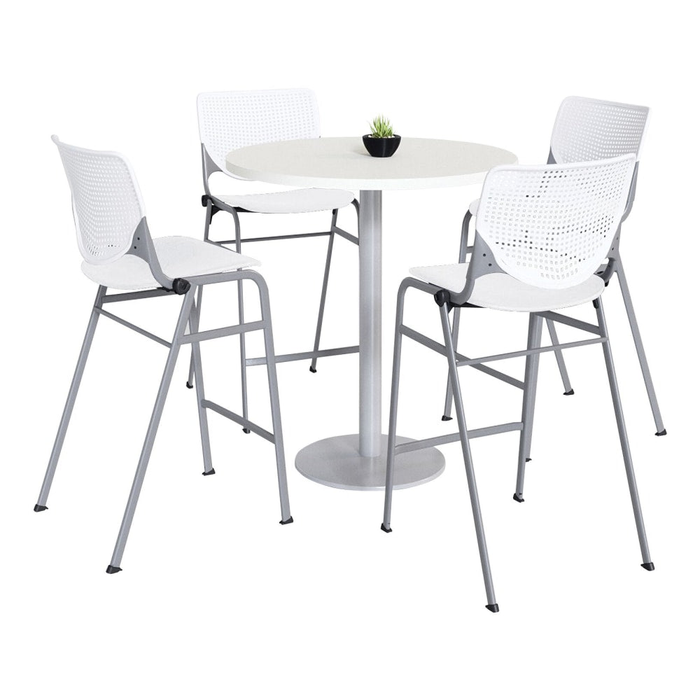 KFI Studios KOOL Round Pedestal Table With 4 Stacking Chairs, 41inH x 36inD, Designer White/White