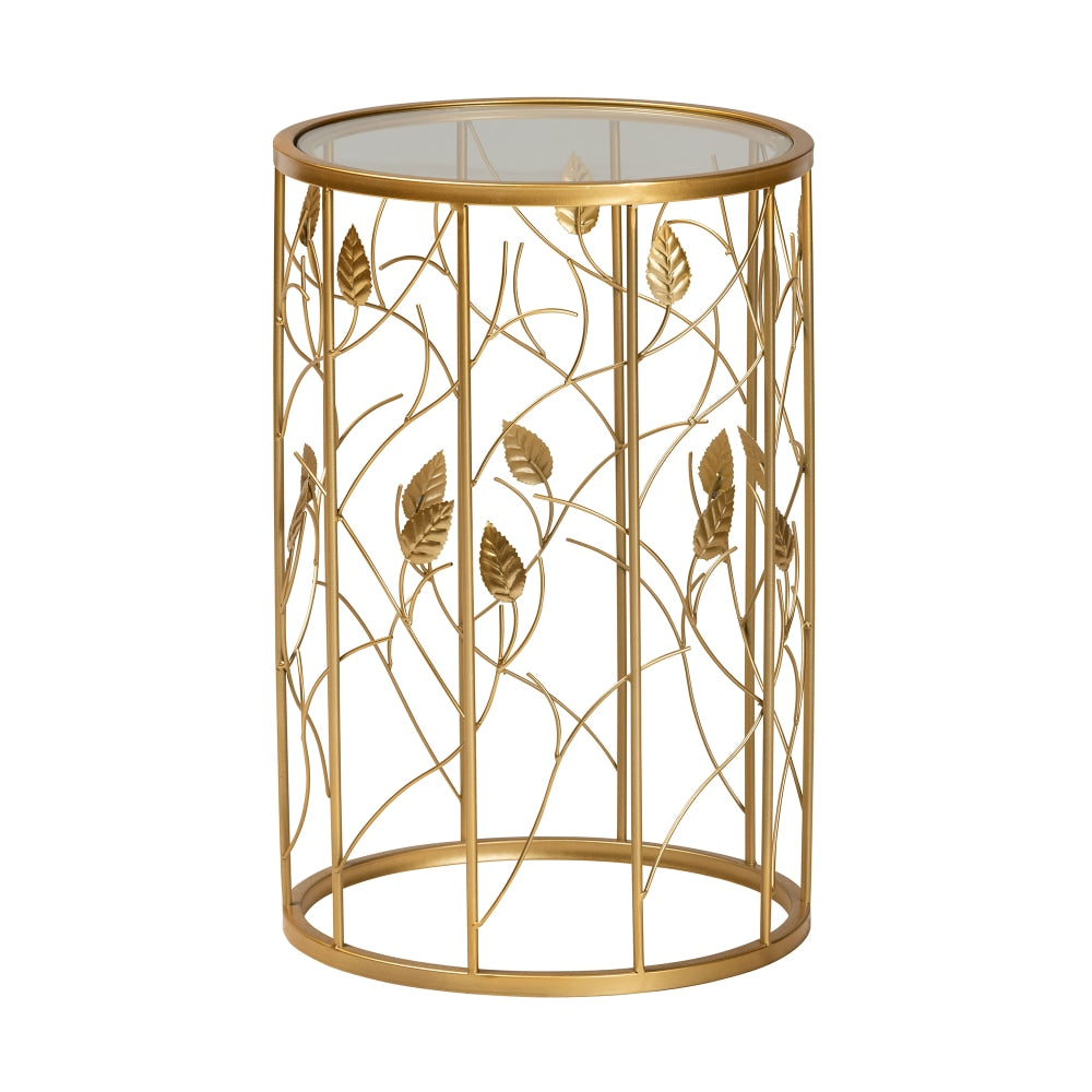 Baxton Studio Modern And Contemporary Leaf Accent Round End Table, 23-1/2in x 15in, Brushed Gold