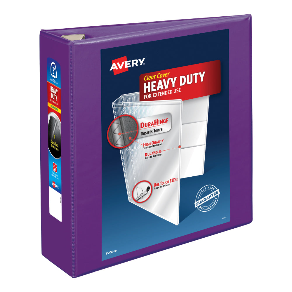 Avery Heavy-Duty View 3-Ring Binder With Locking One-Touch EZD Rings, 3in D-Rings, 39% Recycled, Purple