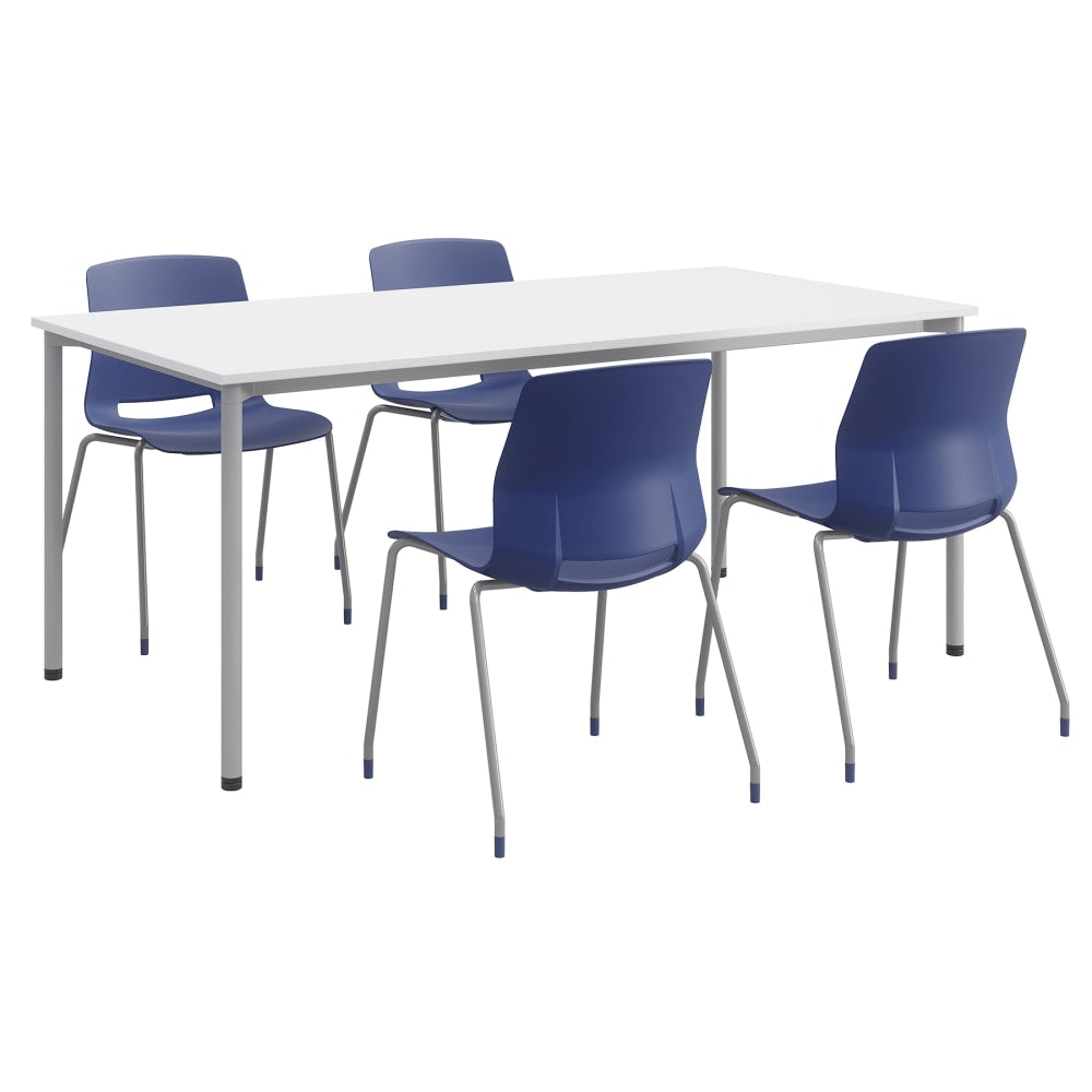 KFI Studios Dailey Table With 4 Chairs, White/Silver Table, Navy/Silver Chairs