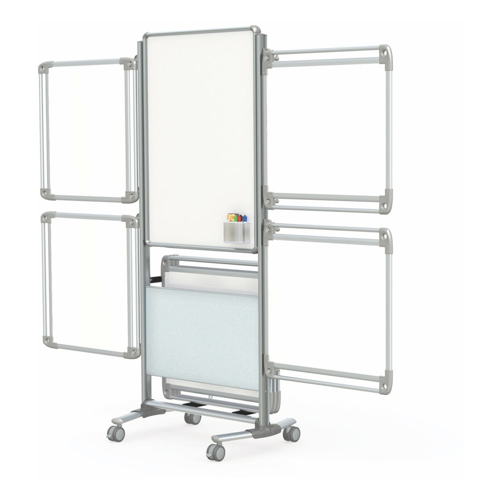 Ghent Nexus 2-Sided Mobile Porcelain Magnetic Dry-Erase Whiteboard Easel With 8 Tablets, 76 1/8in x 32 5/8in, Aluminum Frame With Silver Finish
