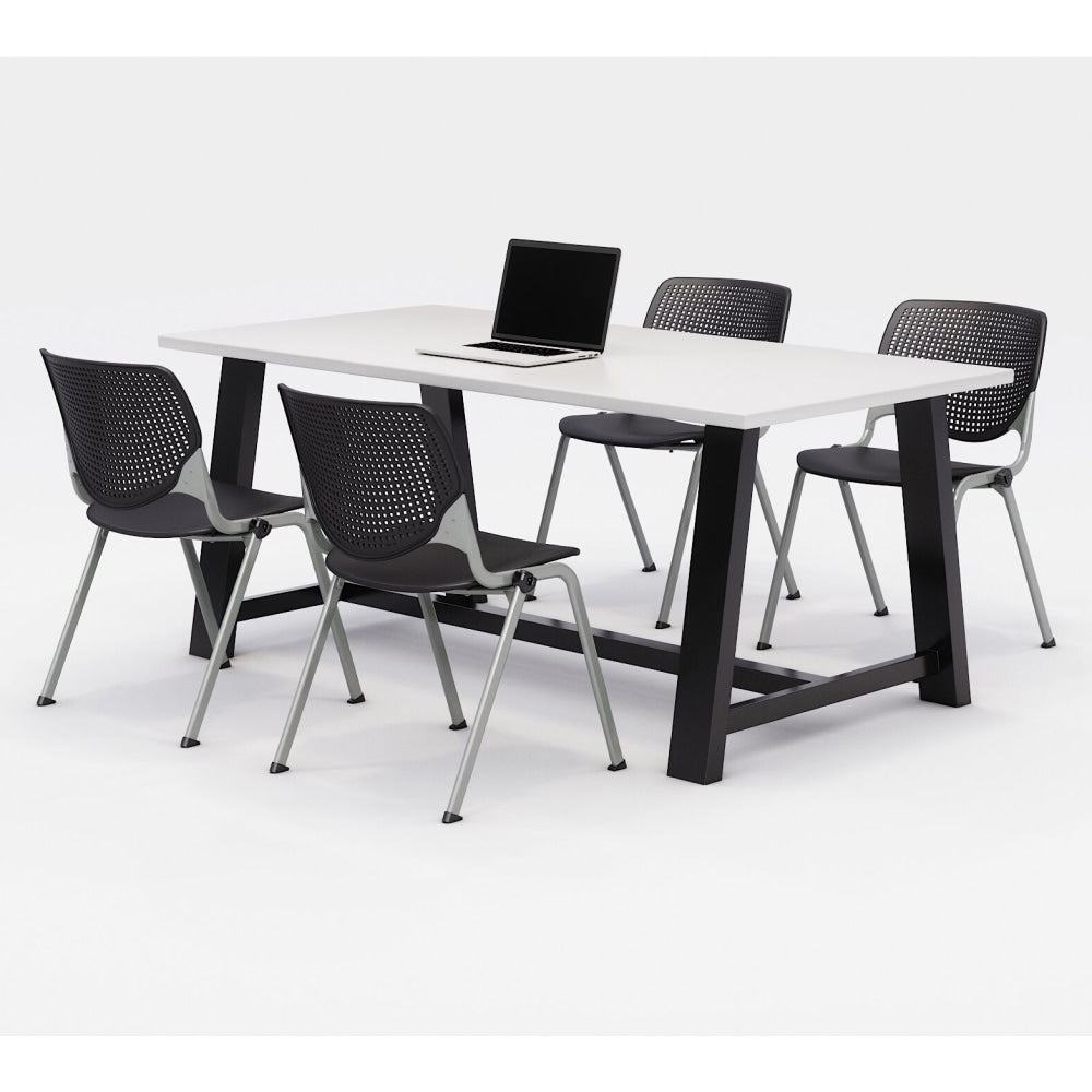KFI Studios Midtown Table With 4 Stacking Chairs, 30inH x 36inW x 72inD, Designer White/Black