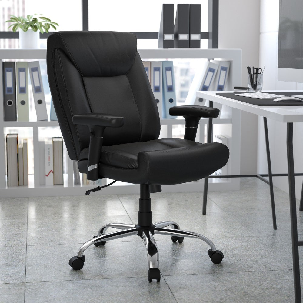 Flash Furniture Hercules Big & Tall Ergonomic LeatherSoft Faux Leather Mid-Back Swivel Task Chair With Adjustable Arms, Black