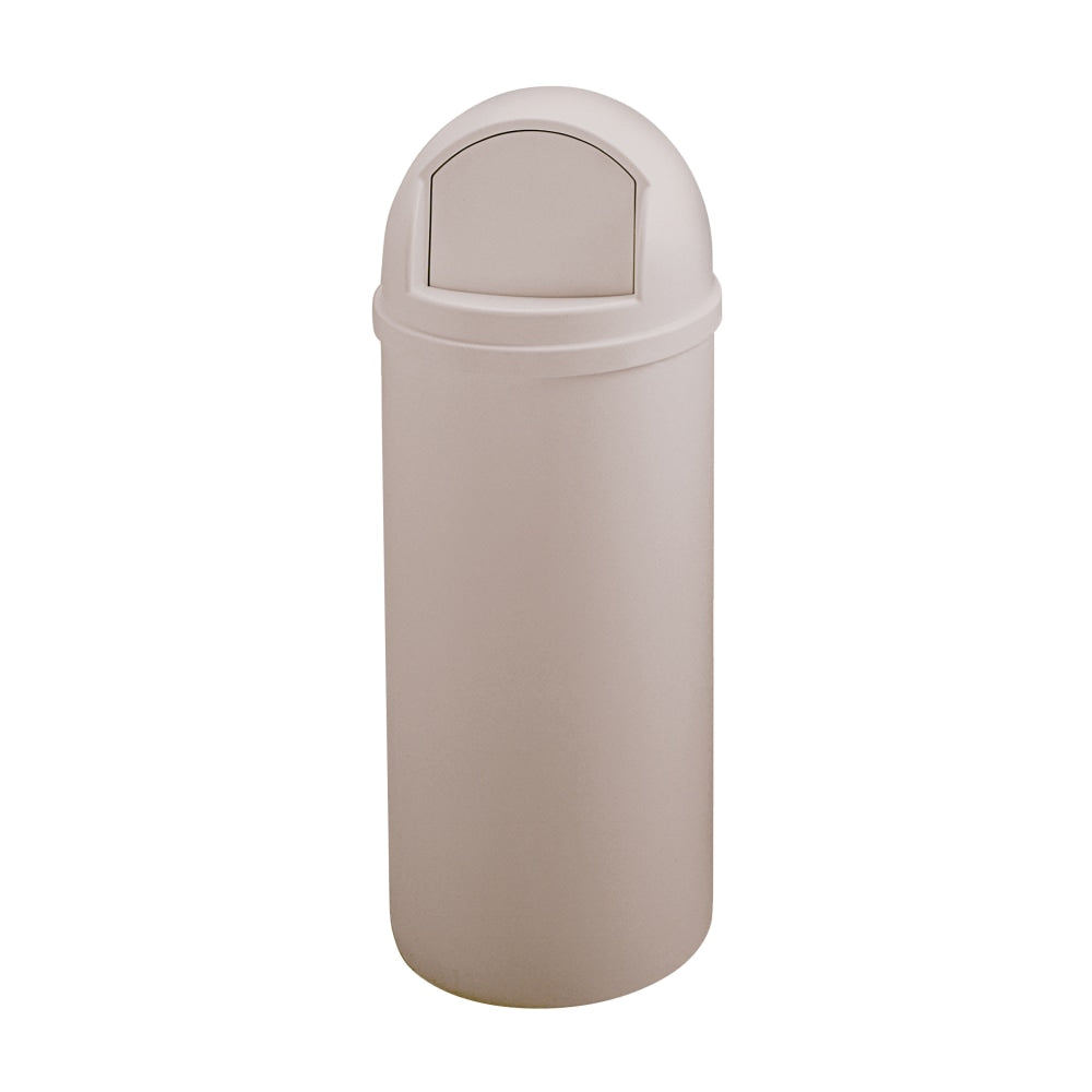 Rubbermaid Marshal Round Polyethylene Trash Container, 42in x 18in, 25 Gallons, Beige