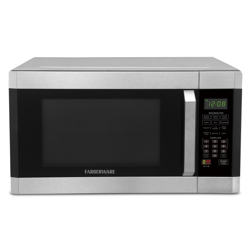 Farberware Professional 1.6 Cu Ft 1,100-Watt Microwave With Smart Sensor, Stainless Steel/Platinum