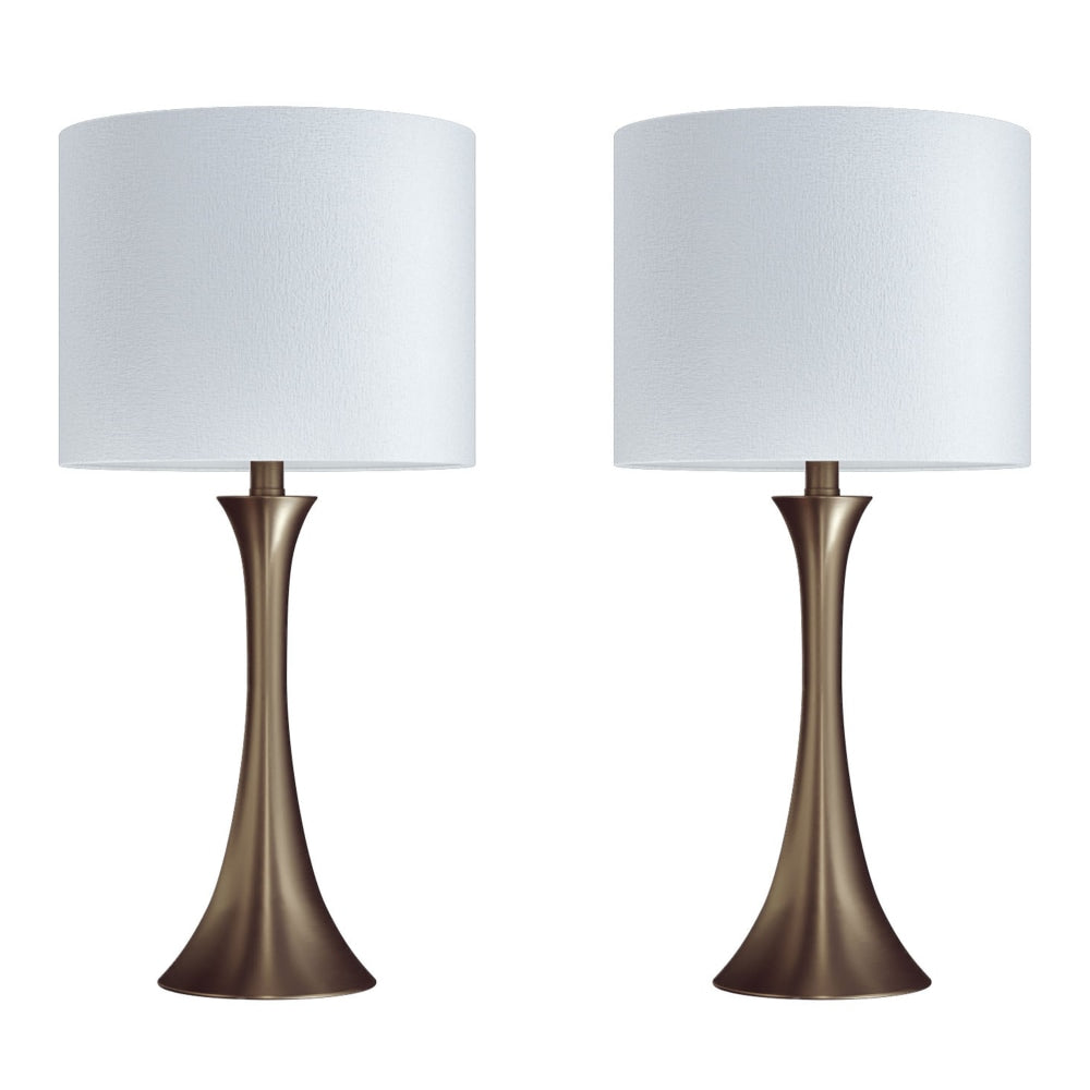 LumiSource Lenuxe Contemporary Table Lamps, 24-1/4inH, Off-White/Golden Bronze, Set Of 2 Lamps