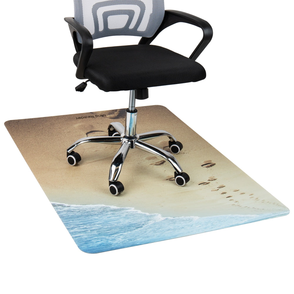 Mind Reader 9-to-5 Collection Polycarbonate Office Chair Mat For Hard Floor, 47-1/4in x 35-1/4in, Lifes A Beach, Tan