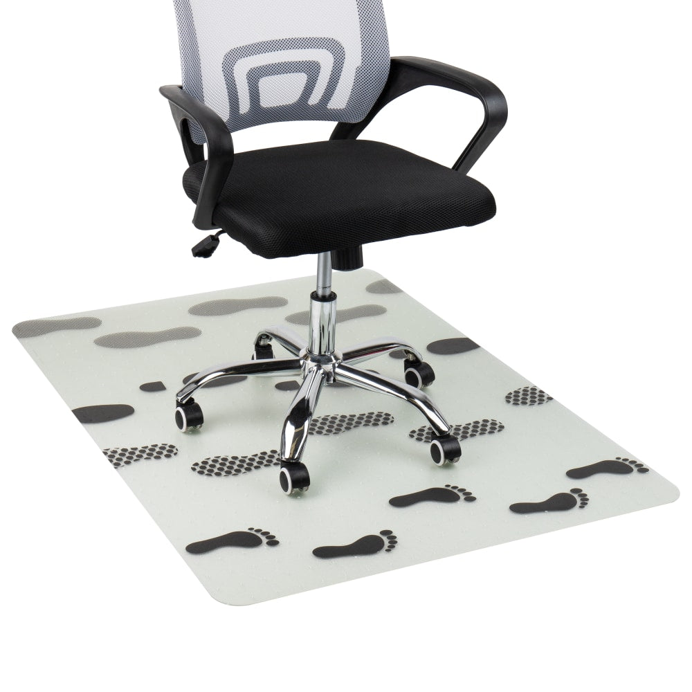 Mind Reader 9-to-5 Collection Polycarbonate Office Chair Mat For Carpet, 47-1/2in x 35-1/4in, Going Places Footprints, Clear/Black