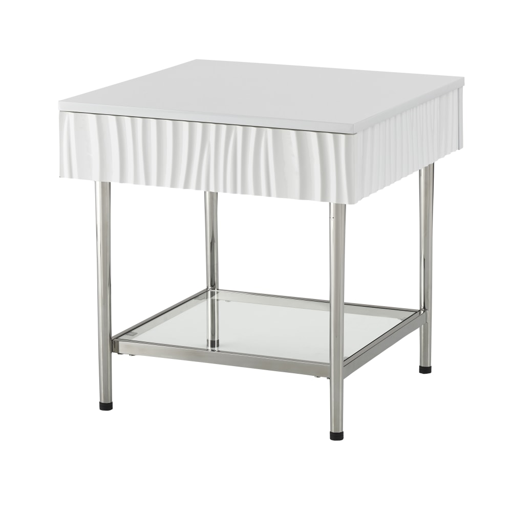 Coast to Coast Peaks Coastal End/Side Table, 24inH x 24inW x 24inD, Waves Glossy White/Brushed Chrome