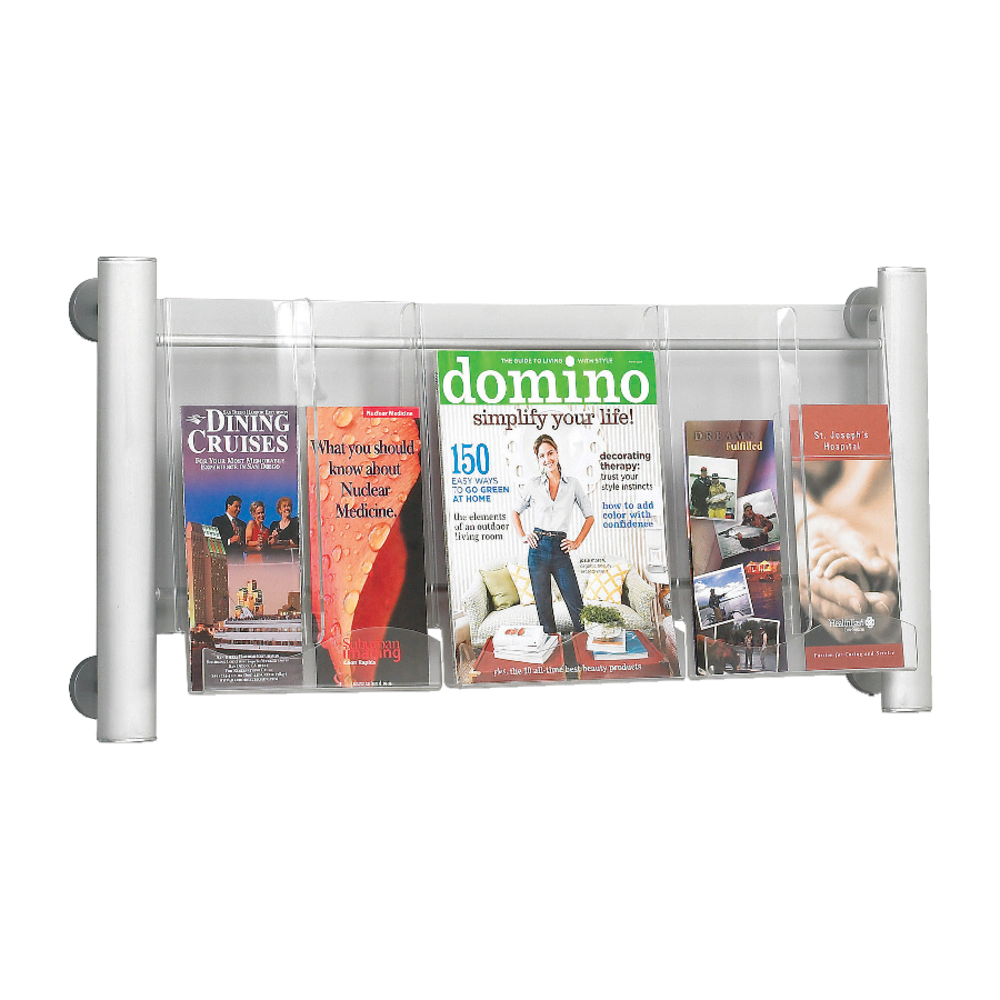 Safco Elegant Luxe 3-Pocket Magazine Rack, 31 3/4in x 5in x 15 1/4in, Clear/Silver