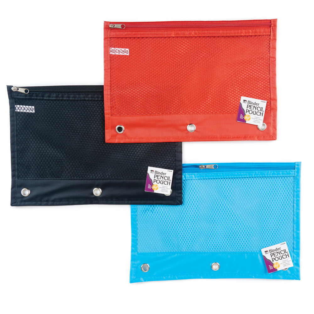Charles Leonard Pencil Pouches, 11in x 8-1/2in, Assorted Colors, Pack Of 24 Pouches