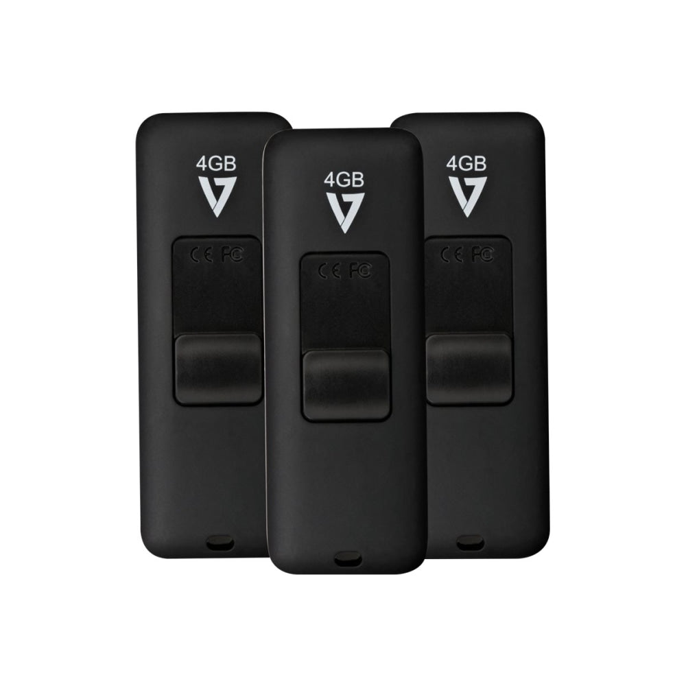 V7 VF24GAR-3PK-3N - USB flash drive - 4 GB - USB 2.0 - black (pack of 3)